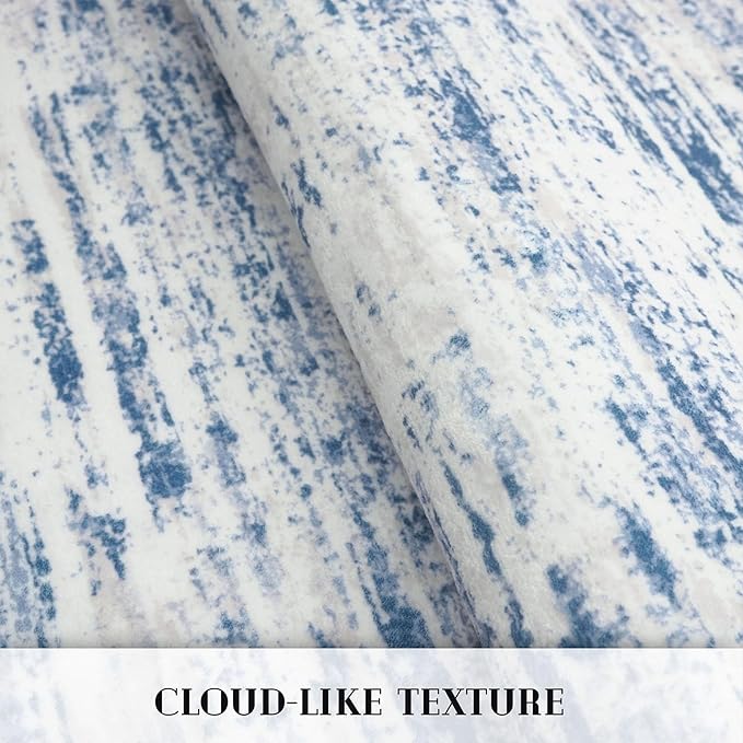 Lansny Modern Abstract Entryway Rug Indoor 2x3 Washable Rug Non-Slip Soft Small Area Rug Blue White Kitchen Mats Thin Print Faux Wool Floor Carpet Throw Rugs for Entrance Bedroom Office Home Decor