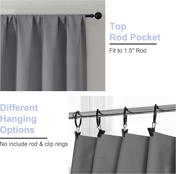 Simplebrand Ava Light Grey Blackout Curtains for Bedroom 90 Inches Long 2 Panels Set, Solid Privacy Energy Saving Living Room Window Treatment Curtains Blackout Drapes, W40 x L90 Inch, Light Grey