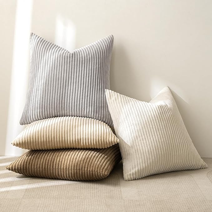 MIULEE Boho Farmhouse Throw Pillow Covers 18x18 Inch Set of 4 Neutral Rustic Decorative Cushion Covers Soft Corduroy Nordic Home Decor for Couch Bed Sofa Living Room