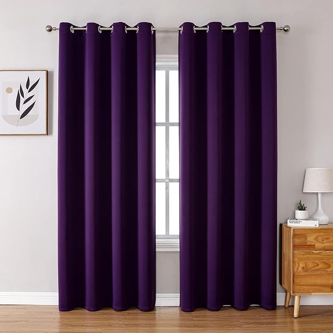 ChrisDowa Blackout Curtains 108 Inches Long 2 Panels Set for Living Room, Grommet Thermal Insulated Room Darkening Curtains for Bedroom (Royal Purple, 52 x 108 Inch)