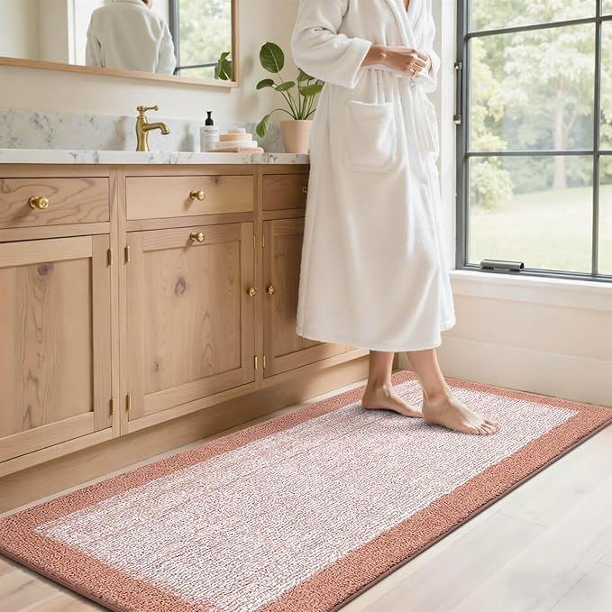 60x24 Long Bathroom Rugs Washable Non Slip, Pink Bath Mat for Bathroom Floor Tub, Soft Absorbent Quick Dry Mats for Shower, Bathtub,Home Decor