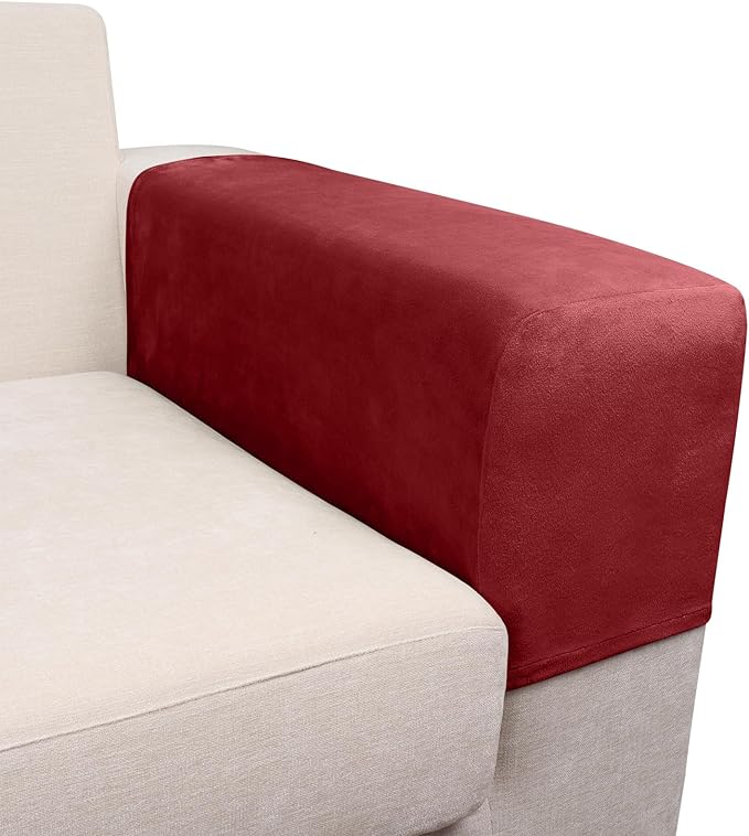 Couch Arm Covers 2 Pcs Sofa Armrest Covers Stretch Couch,Armrest Cover for Chairs Scratch-Resistant Sofa Arm Cover Armchair Slipcovers,Christmas Red
