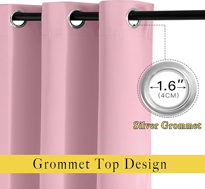 NICETOWN Blackout Kitchen Curtains for 50 inches Long - Grommet Thermal Insulated Window Treatments Light Blocking Drapes for Bedroom/Girl Room, Crystal Pink, W34 x L50, 2 Panels