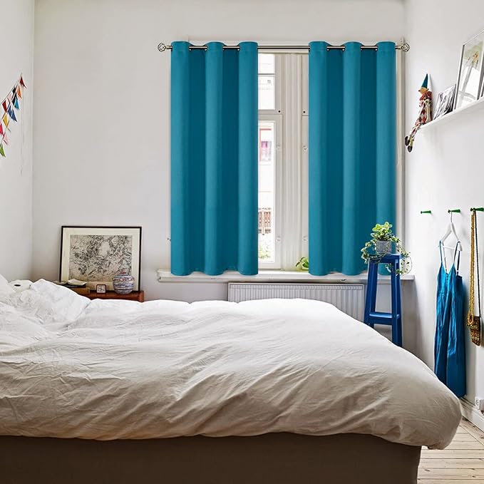 BGment Blackout Curtains - Grommet Thermal Insulated Room Darkening Bedroom and Living Room Curtains, Set of 2 Panels (38 x 45 Inch, Peacock Blue)