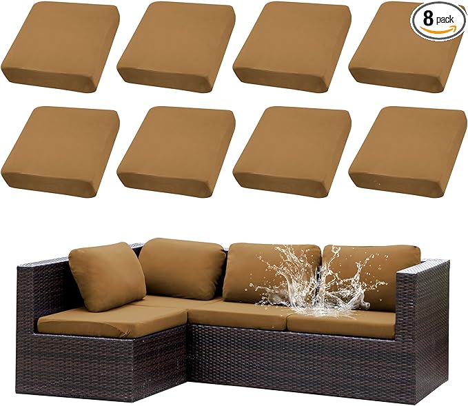 Outdoor Cushion Covers Set,8PCS Patio Furniture Couch Seat Slipcovers, Replacement for Sofa Sectional Chair(Cover，Only)