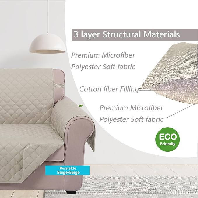 U-NICE HOME Large Sofa Cover Reversible Couch Cover for Dogs with Elastic Straps Water Resistant Furniture Protector for Pets Couch Cover for 4 Cushion Couch (Oversized Sofa, Beige/Beige)