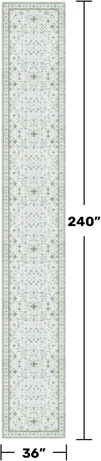 Hazo Haus Oushak 3x20 Wide Hallway Runner Rug - Vintage Turkish Floral, Washable Low Pile Non Slip 20ft Extra Long Runners for Large Kitchen, Hall Way - Blue and Green Décor