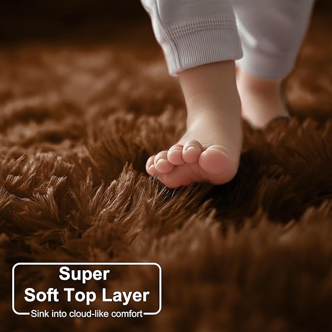 Amdrebio Dark Brown Rug 4Ft for Bedroom, Round Fluffy Shag Plush Area Rugs for Kids Room, Living Room Decor Aesthetic, Fuzzy Fur Floor Chocolate Coffee Circle Carpet for Playroom Dorm Baby Nursery
