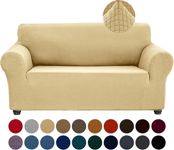 Joccun Stretch Sofa Cover for 2 Cushion Couch, Water Repellent Slipcover Protector, Washable Polyester Spandex Furniture Cover for Living Room, Pets (Champagne)