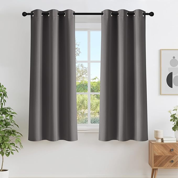 NICETOWN Grey Blackout Curtains 63 inch Length for Bedroom, Grommet Top Room Darkening Thermal Window Treatments Solid Vertical Drapes for Living Room, 2 Panels, W40 x L63