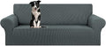 KEKUOU Stretch Oversized Sofa Slipcover 1 Piece Couch Sofa Cover (94"-110") Furniture Protector 4 Seater Sofa with Elastic Bottom for Kids,Pet.Jacquard Checked Pattern Fabric(X Large,Grey)