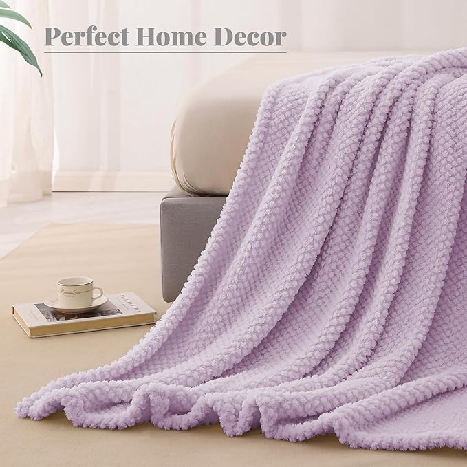 Whale Flotilla Queen Size Fuzzy Fleece Blanket for Bed, 90x90 Inch Fluffy Warm Soft Jacquard Blankets for All Season, Lightweight and Cozy, Lilac