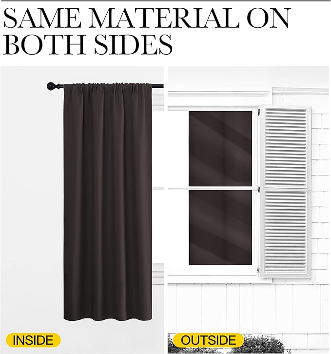 NICETOWN RV Blackout Curtains for Camper Windows, Toffee Brown, 42" x 36", Set of 2, Kitchen Curtains, Short Blackout Drapes, Thermal Insulated Rod Pocket Window Treatment Draperies for Nursery