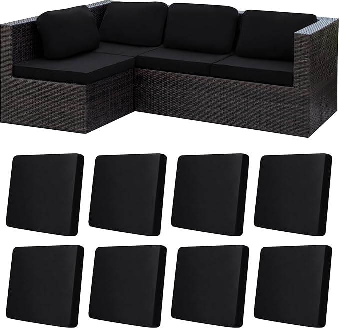 8Pcs Stretch Patio Cushion Covers,Outdoor Couch Covers Replacement,Outdoor Couch & Sofa Slipcovers,for Patio Furniture Cushion Covers,Washable Reusable Furniture Protector (Black, Cover Only)