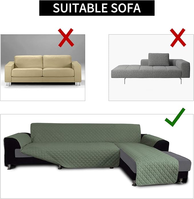 Easy-Going Sofa Slipcover L Shape Sofa Cover Sectional Couch Cover Chaise Cover Reversible Sofa Cover Furniture Protector for Pets Kids Dog Cat(Large,Greyish Green/Greyish Green)