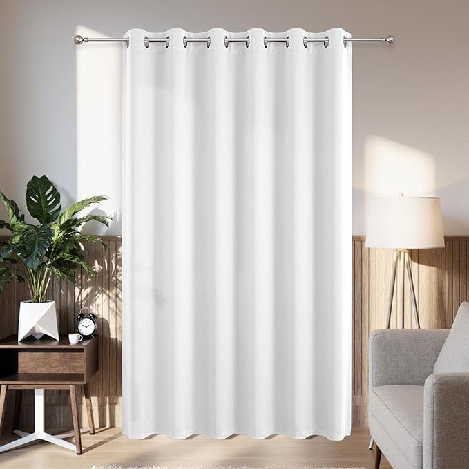 Joydeco Blackout Patio Sliding Door Curtains 90 Inches Long, Grommet Privacy Room Divider Curtains, Extra Wide Thermal Blackout Drapes for Bedroom Living Room (Pure White, 80Wx90L, 1 Panel)