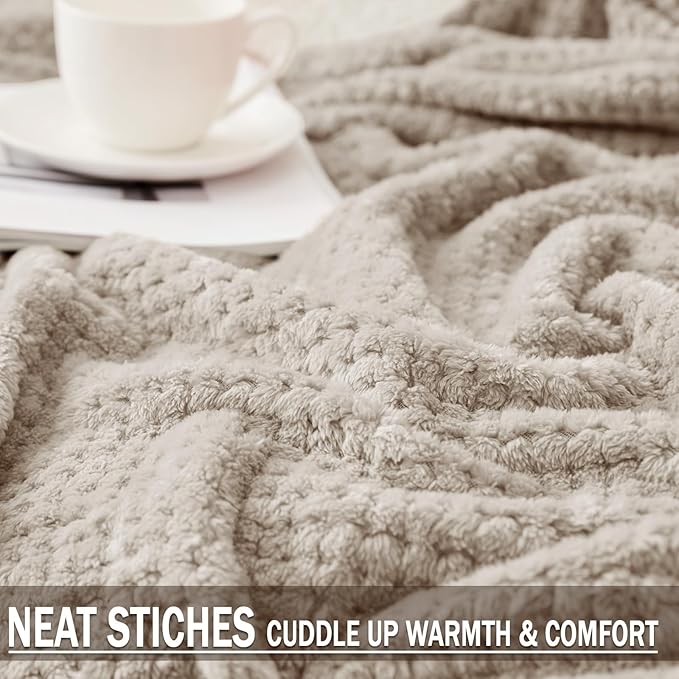 Exclusivo Mezcla Fleece Bed Blanket Queen Size, Super Soft and Warm Blankets for Couch, Sofa and Bed Waffle Textured, Cozy, Fuzzy and Lightweight (Tan, 90x90 Inches)
