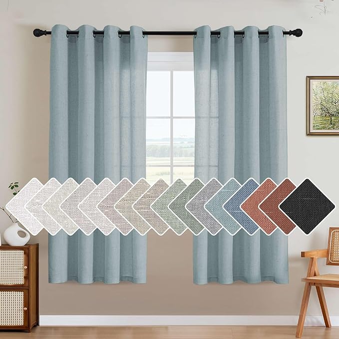 H.VERSAILTEX Living Room Linen Curtains - Semi Sheer, Nickel Grommet, Energy Saving, Light Filtering Window Treatments - Cloud Blue, 2 Panels, 52 x 72 Inch