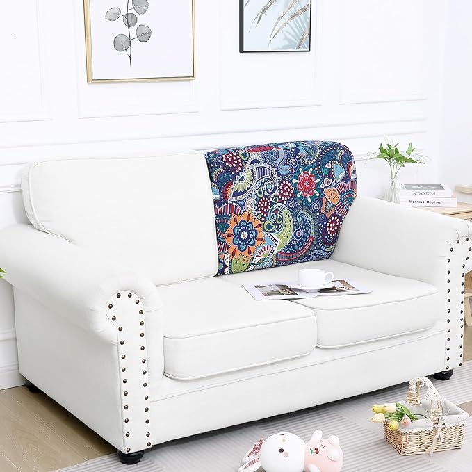 Smiry Printed Couch Cushion Covers, Stretch Soft Couch Covers for Sofa, Washable Non-Slip Sofa Slipcover Furniture Protector for Indoor and Outdoor (Backrest L, Blue Green)