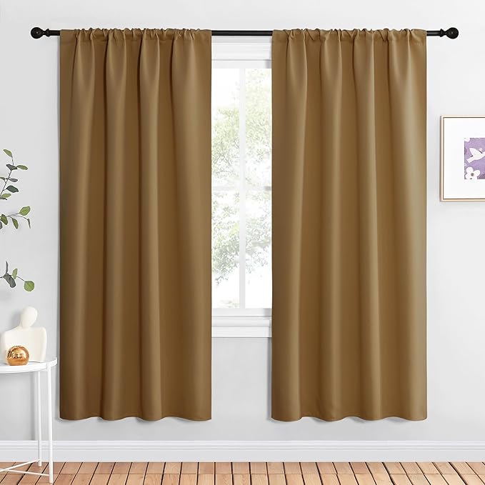 NICETOWN Blackout Curtains for Living Curtains, Gold Brown, 2 Panels, 42 by 72, Room Darkening Window Curtain Panels, Easy-Care Solid Thermal Insulated Draperies/Drapes for Daughter Room