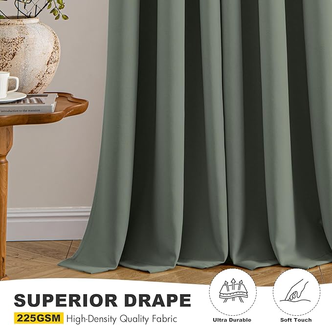 MIULEE Dark Mallard Blackout Curtains for Bedroom Living Room 63 Inches Long 2 Panels, Thermal Insulated Room Darkening Drapes Solid Grommet Noise Reduction Light Blocking Window Treatments 40x63 Inch