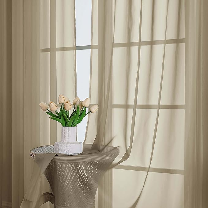 OWENIE Extra Long Taupe Sheer Curtains 96 Inches Long 2 Panels Set, Soft Lightweight Airy Voile Sheer Curtain for Bedroom Living Room, Rod Pocket Solid Color Farmhouse Curtains, 59" Wx96 L Inch
