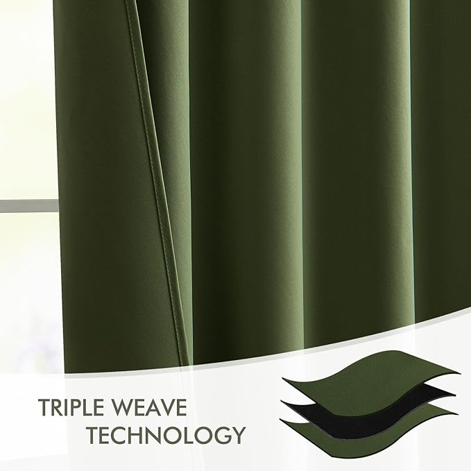 MIULEE Olive Green Back Tab Blackout Curtains 108 Inch Long 2 Panels Set for Bedroom, Rod Pocket/Pinch Pleat Extra Long Thermal Insulated Living Room Darkening Pleated Light Blocking Drapes