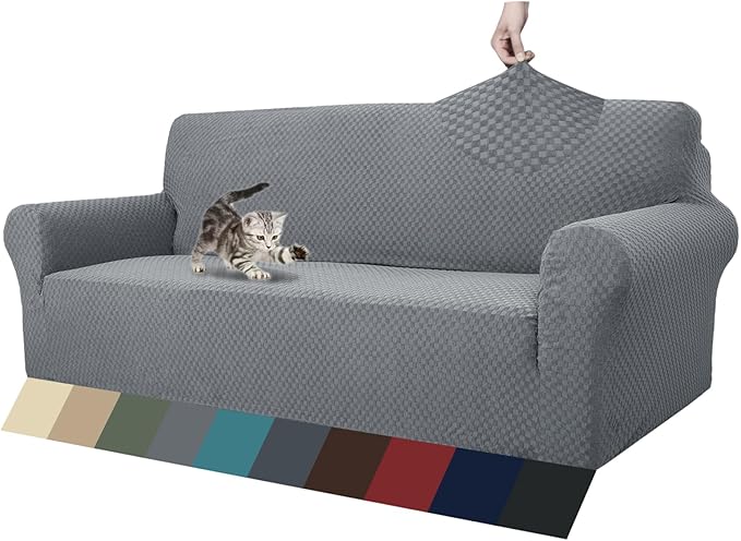 ZNSAYOTX 1 Piece Jacquard Couch Covers for 3 Cushion Couch High Stretch Sofa Cover for Pets Dogs Anti Slip Extra Large Sofa Slipcovers Furniture Protector (XL Sofa, Light Grey)