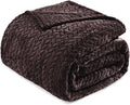 Exclusivo Mezcla Fleece Queen Size Blanket for Bed, 90x90 Inches Soft Cozy Jacquard Flannel Blankets, Lightweight Fuzzy Plush Warm for Women, Coffee