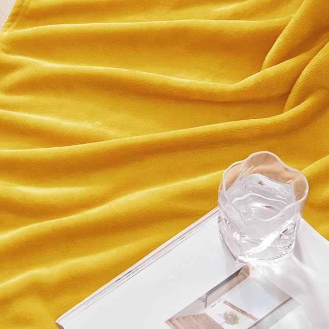 Exclusivo Mezcla Fleece Throw XL Blanket for Couch, Sofa, Super Soft and Warm Mustard Yellow Blankets, All Season, Cozy, Plush, Lightweight, 50x70 Inches