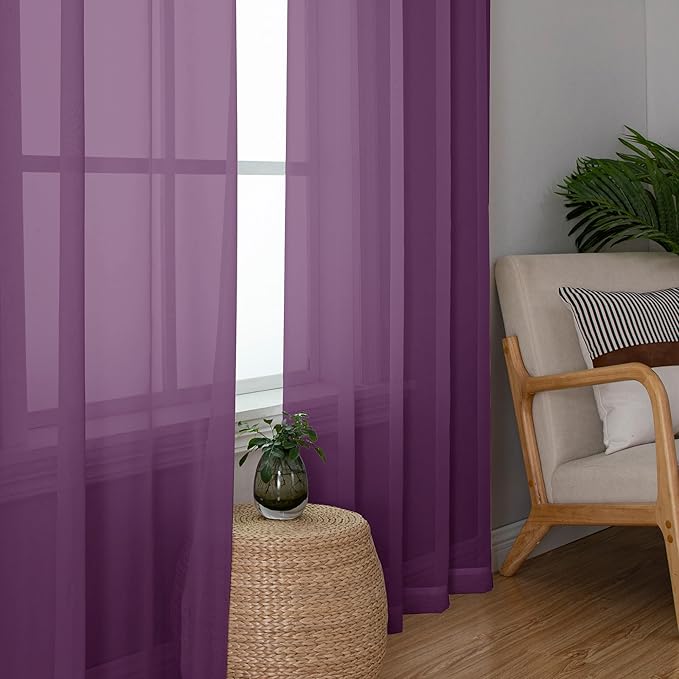 OWENIE Sheer Curtains 54 Inch Length 2 Panels Set, Plam Clear Sheer Short Curtains for Small Window, Light Filtering Clear Curtains Sheer, 2 Pcs 84 Width 54 Long, Plam