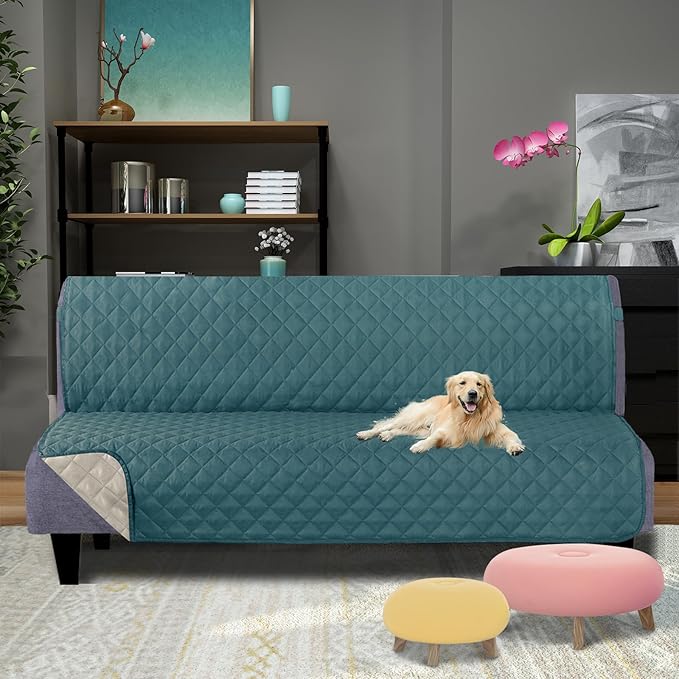 U-NICE HOME Futon Sofa Covers Reversible Sofa Slipcover Armless Cover Furniture Protector Couch Cover Water Resistant (Futon, Blue/Beige)