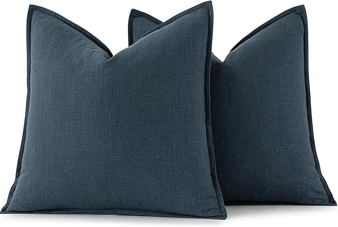 MIULEE Decorative Linen Euro Sham Pillow Covers 26x26 Navy Blue Boho Farmhouse Neutral Couch Throw Pillows for Bed Pack of 2 Accent Coastal Modern Pillowcase Summer Sofa Livingroom Home Decor