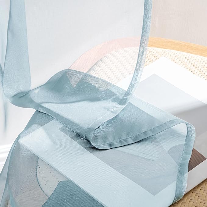 MIULEE Sky Blue Sheer Curtains 72 Inches Long, 4 Panels Set, Light Filtering Rod Pocket Voile Drapes for Living Room and Bedroom, Airy Soft Fabric Window Treatments, 42 x 72 Inches
