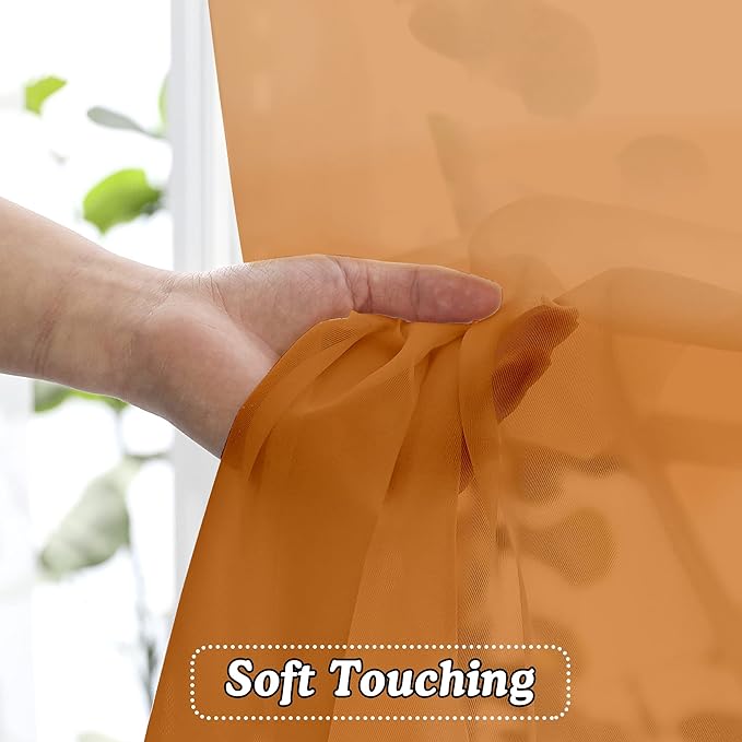 OVZME 2 Panels Orange Sheer Valance - Short Fresh Curtain Valances for Windows Basement Semi Sheer Valances for Kitchen Window Dressing with Dual Rod Pocket (Orange, 42 by 14 Inches Long)