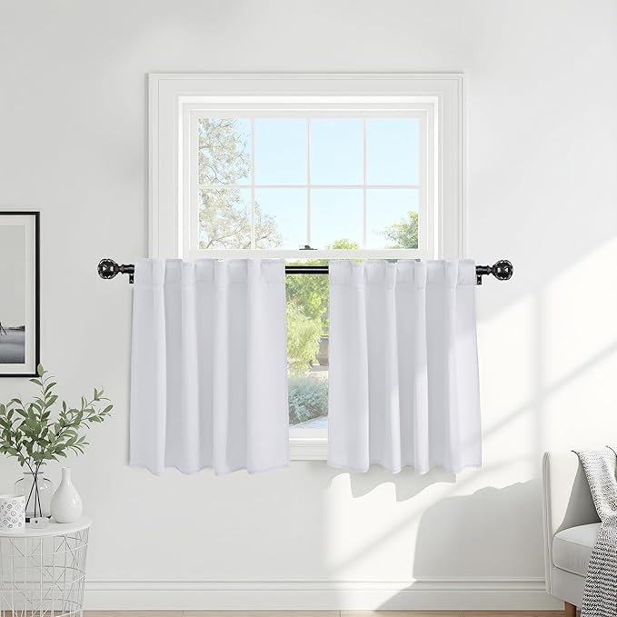 PONY DANCE Room Darkening Curtains for Small Winow Lower Portion Decor Energy Saving Drapes for Kitchen Bedroom Bathroom Downstairs Window RV Curtains, W 34 x L 36, Pure White, 2 Panels