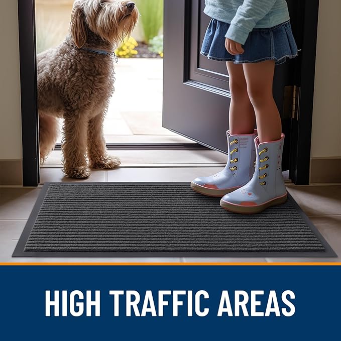 OLANLY Front Door Mat Indoor Outdoor Entrance, Waterproof Heavy Duty Doormat, Fade Resistant, Low Profile, Easy Clean Patio Porch Welcome Floor Mats for Entry, 40x32, Charcoal Grey