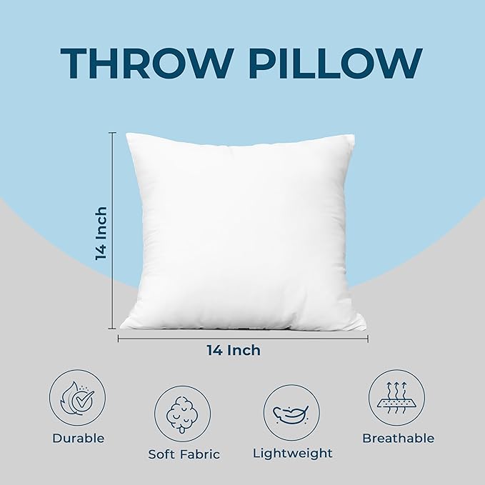 Utopia Bedding Throw Pillows (Set of 4, White) – 14 x 14 Inches Down Alternative Pillows for Bed, Sofa, and Couch - Fluffy Decorative Stuffer Pillow for Indoors & Outdoors