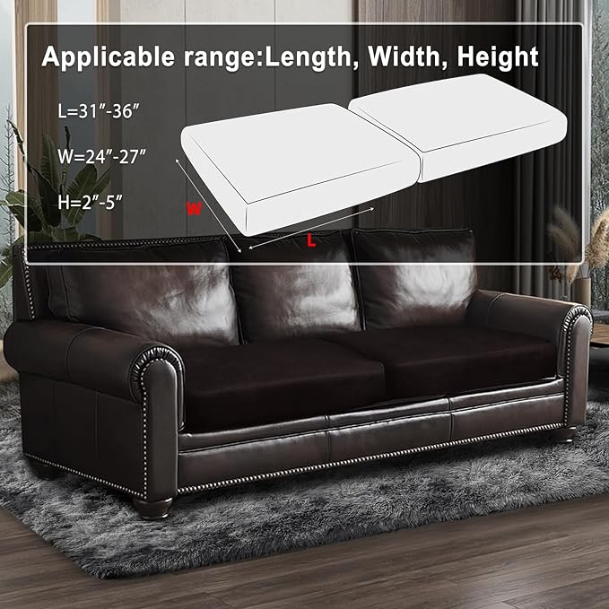 Leather Look Couch Cushion Covers Sofa Seat Slipcovers Sets Couches Furniture Protector for Sectional Armchair Loveseat Pets Kids Stretch Spandex Fabric (2 Cushion Sofa, Chocolate)