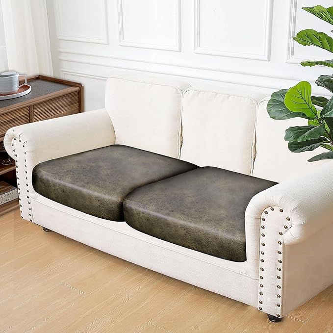 Leather Look Couch Cushion Covers Sofa Seat Slipcovers Sets Couches Furniture Protector for Sectional Armchair Loveseat Pets Kids Stretch Spandex Fabric (2 Cushion Sofa, Yellow)