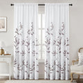 HOMEIDEAS Non-See-Through Dry Rose and White Privacy Sheer Curtains 52 X 84 Inch Length 2 Panels, Leaf Floral Printed Light Filtering Semi Sheer Window Curtains Drapes for Bedroom Living Room