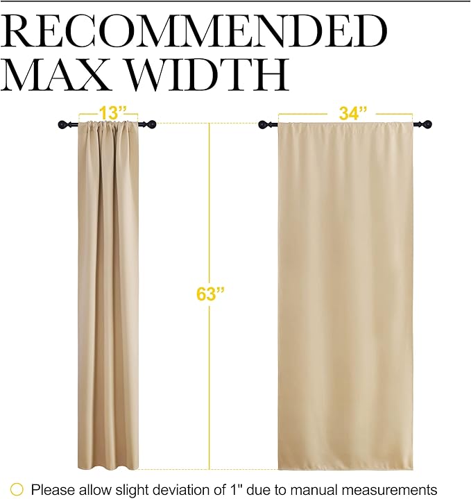 NICETOWN Blackout Room Darkening Curtains - Home Decoration Light & Noise Reducing Thermal Insulated Window Draperies with Rod Pocket Top (Biscotti Beige, 2 Panels, 34 inches Wide x 63 inches Long)