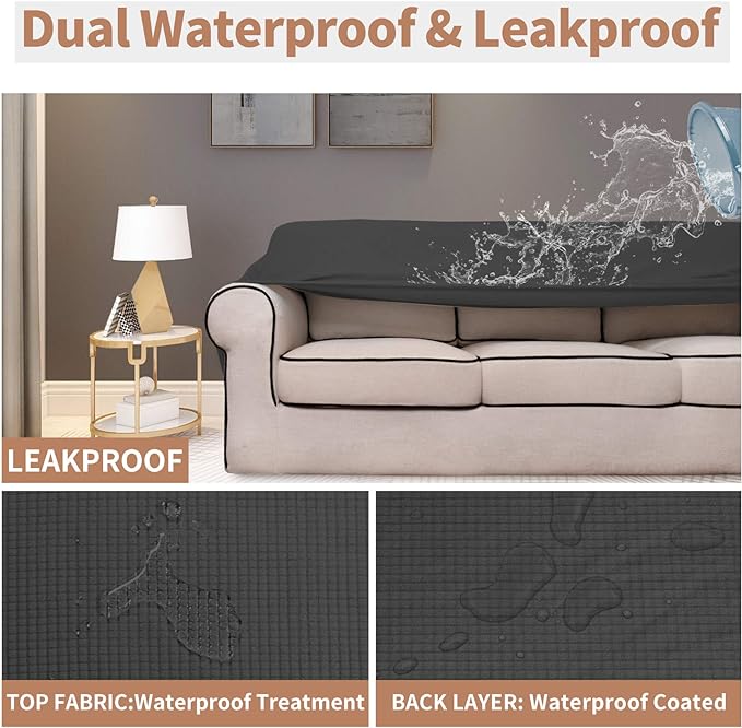 Easy-Going 100% Waterproof Oversized Chair Couch Cover, Dual Waterproof Sofa Cover, Stretch Jacquard Sofa Slipcover, Leakproof Furniture Protector for Kids, Pets, Dog and Cat, Dark Gray