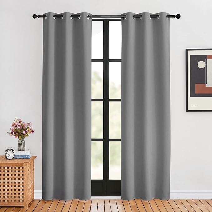 NICETOWN Room Darkening Curtains for Living Room, Silver Grey, W34 x L80, 2 Panels, Easy Care Solid Thermal Insulated Grommet Light Blocking Vertical Drapes for Bedroom