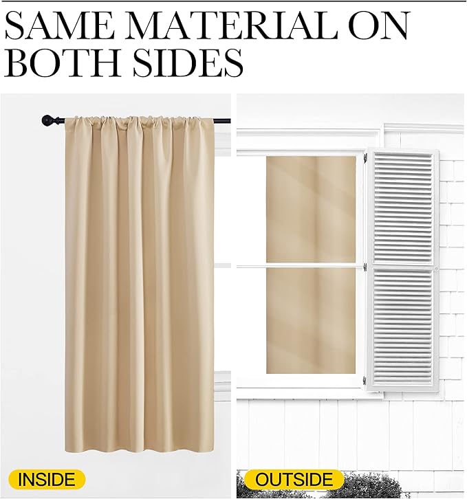 NICETOWN Blackout Room Darkening Curtains - Home Decoration Light & Noise Reducing Thermal Insulated Window Draperies with Rod Pocket Top (Biscotti Beige, 2 Panels, 29 inches Wide x 50 inches Long)