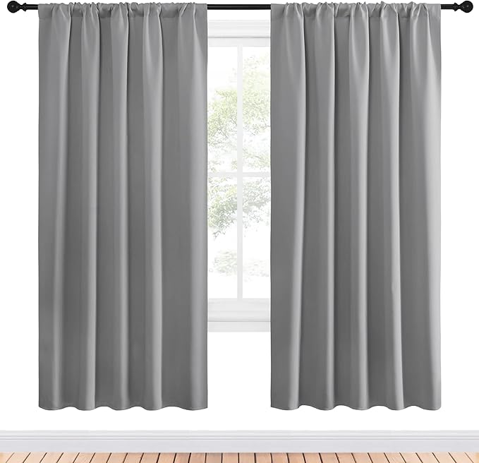 NICETOWN Blackout Curtain Panels for Bedroom - Thermal Insulated Rod Pocket Blackout Drapes/Draperies for Play Kids Room (2 Panels, W52 x L72 inches, Silver Grey)