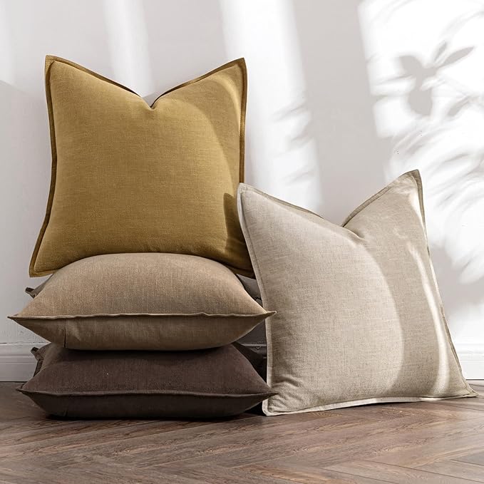 MIULEE Neutral Gold/Brown Linen Pillow Covers Pack of 4 Decorative Natural Throw Pillow Covers Soft Accent Boho Farmhouse Couch Pillowcases Modern Spring Decor for Living Room Bed Sofa 18x18 Inch
