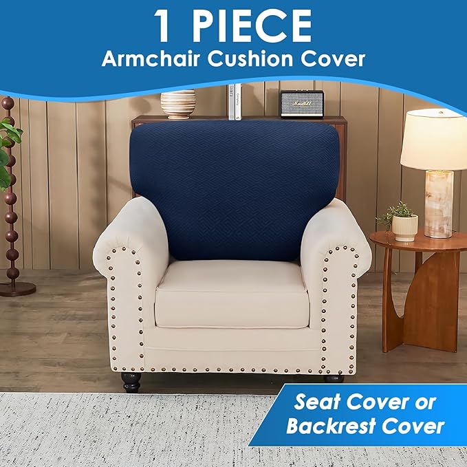 XINEAGE Couch Cushion Covers Seat Cushion Cover Thick Stretch Sofa Slipcovers 1 Piece Individual Couch Covers with Elastic Bottom(Single Seat Cushion/Backrest,Navy Blue)