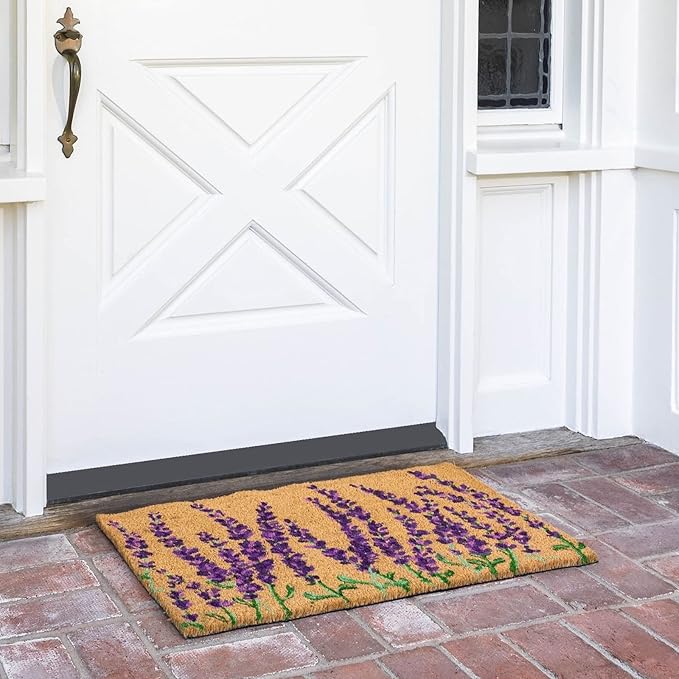 Juvale Lavender Floral Door Mat - 17 x 30 in, Purple Coir - Welcome Mat for Front Door & Entryway - Coir Doormat for Patio & Porch