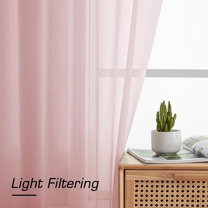 Simplebrand Blush Sheer Curtains 84 Inches Long, Light Filtering Rod Pocket Solid Color Window Sheer Curtain Panels, Elegant Curtains & Drapes for Living Room, Bedroom 2 Panels, 59" W x 84" L